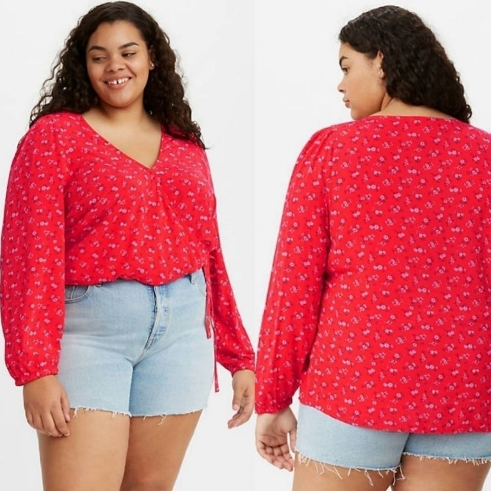Levi's Red Floral Wrap Blouse Size 1X